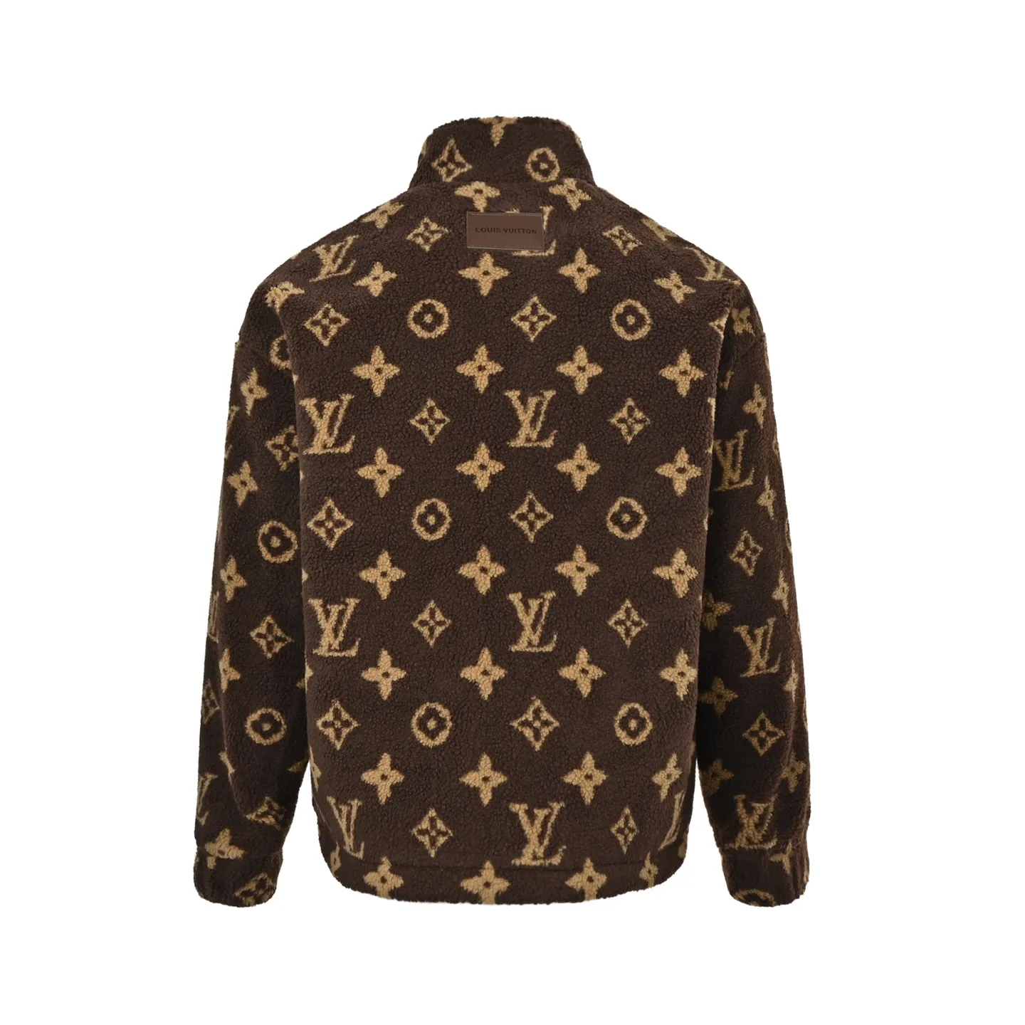Louis Vuitton/Louis Vuitton dark brown all-over printed old flower Teddy polar fleece stand-up collar jacket